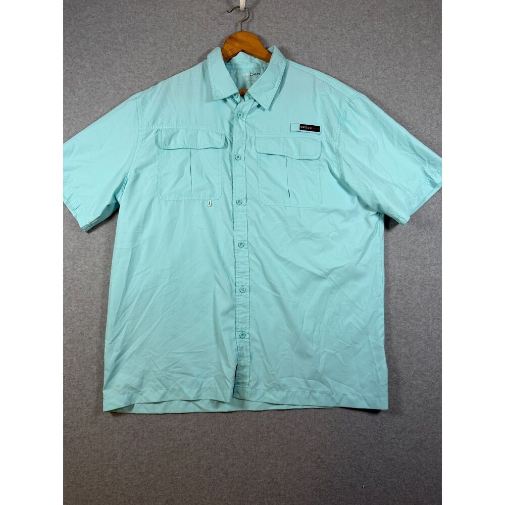 Swiss Alps Men's XL Aqua Blue Vented Fishing Shirt Short Sleeve Outdoor 4009